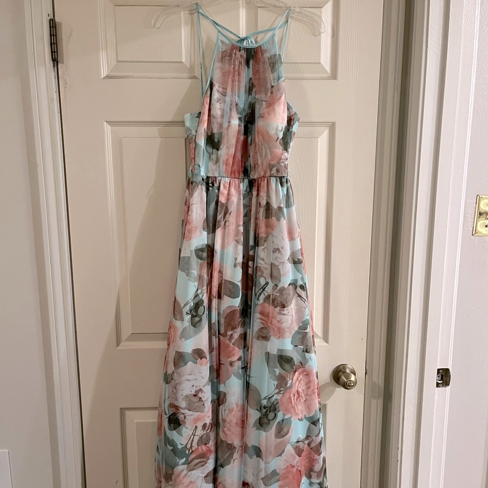 Blue and Pink Floral Prom Dress